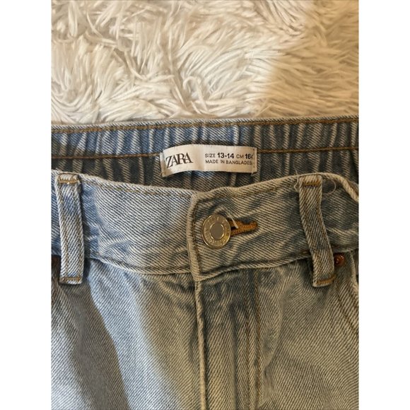 Zara Size 13-14 Girls Light Denim Wide Legs Mom Jeans Adj Waist - Picture 2 of 4